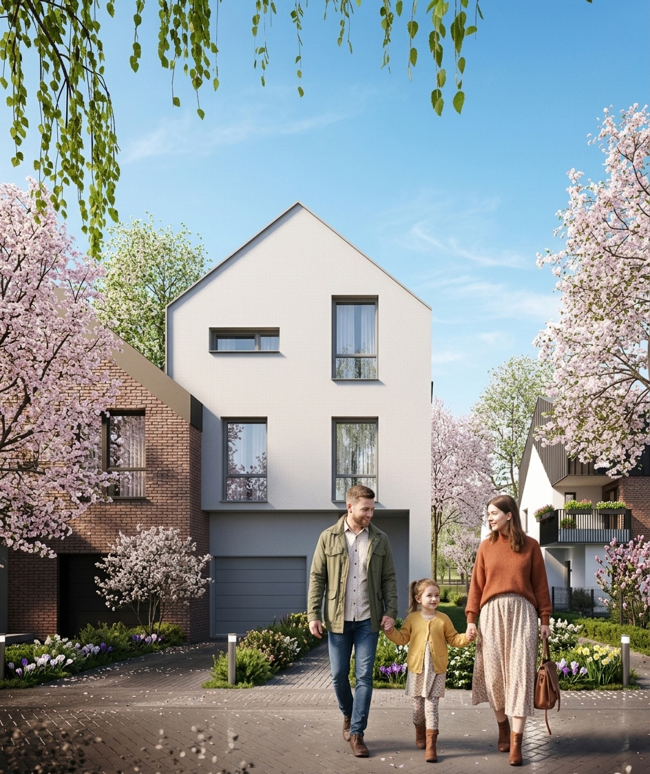 rodzina w zielonych alejkach